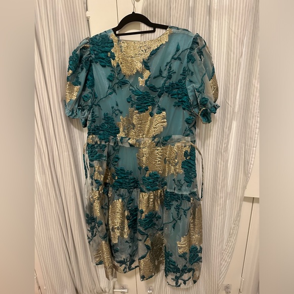 ELLIS JACQUARD TEAL/GOLD VELVET DRESS - DM EXCLUSIVE - MATERNITY FRIENDLY - Picture 4 of 6